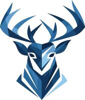 A modern, abstract illustration of a deer head in a blue color palette vector