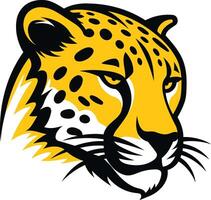 Bold and striking, this illustration of a cheetah's head is perfect for creating powerful logos, sports mascots, and captivating designs vector