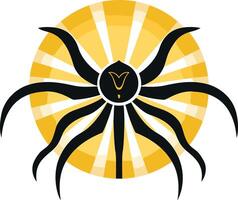 A striking, abstract design features a stylized sunburst with a central black motif, symbolizing power, energy, or celestial influence vector