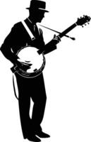 A striking silhouette of a musician playing a banjo, perfect for posters, flyers, and design projects with a classic americana feel vector