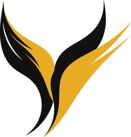 Abstract logo design featuring two intertwined shapes in black and gold, symbolizing connection and growth vector