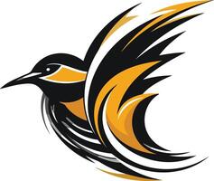 Abstract hummingbird logo design with black and yellow color scheme vector
