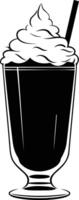 A simple black and white silhouette of a milkshake with whipped cream and a straw vector