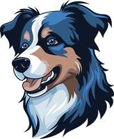 A friendly and playful australian shepherd with blue eyes and a wagging tail, perfect for pet related businesses, dog lovers, and branding vector