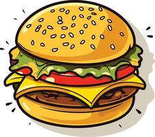 Cartoon illustration of a juicy hamburger, perfect for adding a fun and playful touch to your designs vector