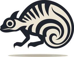 Stylized chameleon logo design in black and white, with a tribal, intricate pattern vector