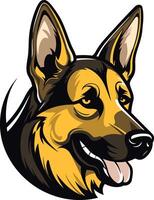 A fierce and determined german shepherd head, with a sharp gaze and a strong jawline vector