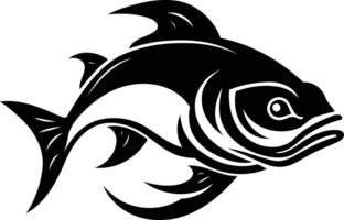 Stylized black and white illustration of a fish, perfect for logo design, branding, or any project requiring a strong, bold visual vector