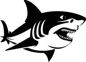 A bold, black and white illustration of a shark with its mouth open, showing sharp teeth vector