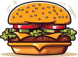 A delicious-looking cartoon burger with all the fixings, perfect for adding a touch of fun and appetite to your next project vector