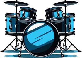 A vibrant, blue-toned drum set illustration with a white background, perfect for music-related branding and design projects vector