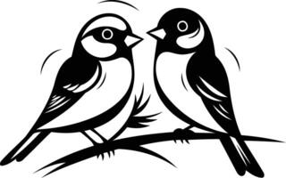 Two stylized birds, facing each other, perched on a branch vector