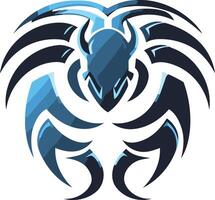 A striking, abstract logo featuring a stylized, tribal-inspired creature with a bold blue and black color scheme vector