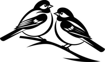Simple black and white illustration of two birds perched on a branch vector