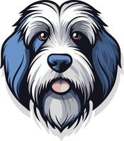 A charming cartoon illustration of a friendly, fluffy dog with blue ears, perfect for pet-related branding or designs vector