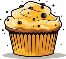A delicious-looking cupcake with yellow frosting and chocolate sprinkles, perfect for bakery branding, dessert menus, or social media posts vector