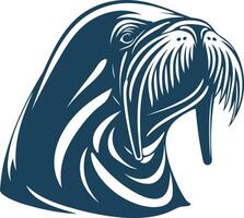 Walrus Head Illustration in a Bold, Blue Style vector