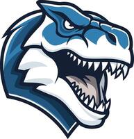 A fierce and powerful t-rex head with a blue and white color scheme vector