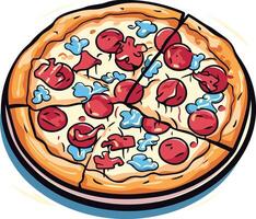 A delicious, cartoon-style pepperoni pizza with a slice removed, perfect for menu design, restaurant branding, and food-related content vector