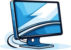 A modern, stylized illustration of a computer monitor with a lightning bolt and wavy lines, symbolizing speed, connectivity, and digital innovation vector