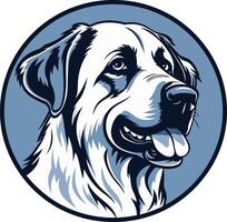 A friendly and approachable illustration of a labrador retriever in a circular frame, perfect for branding or pet-related businesses vector