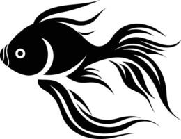 A stylized black and white silhouette of a fish with a flowing, abstract design vector