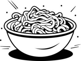 A simple line drawing of a bowl of noodles, perfect for use in cookbooks, recipe websites, and food blogs vector