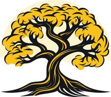A stylized, strong oak tree with a yellow and black design, perfect for branding, logos, or any design that requires a natural and powerful symbol vector