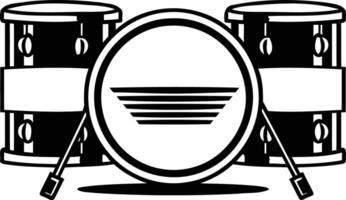 A simple black and white illustration of a drum kit with two side drums and a bass drum vector