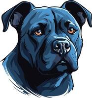 A striking portrait of a black pit bull terrier, showcasing its powerful build and intelligent gaze vector