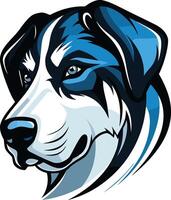 A bold and striking illustration of a dog's head, featuring a blue and white color scheme vector