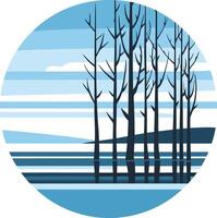 A minimalist, abstract illustration of a forest silhouette against a serene blue sky, perfect for branding, social media, or design projects with a nature theme vector