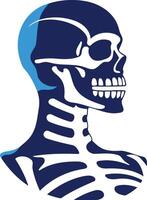 A stylized, blue skeleton head profile with visible ribs vector