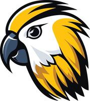 A bold and dynamic illustration of a parrot's head, featuring sharp lines and vibrant colors vector