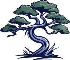 A stylized illustration of a bonsai tree with a unique, flowing trunk vector