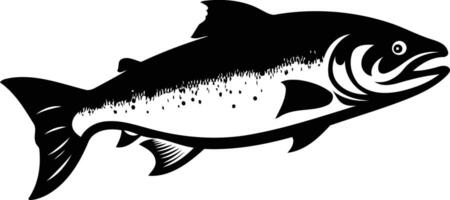 A bold black silhouette of a salmon, perfect for use in logos, branding, or illustrations vector