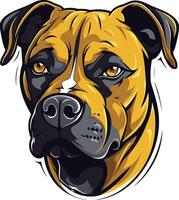 A fierce and powerful illustration of a brown and black pit bull's head vector