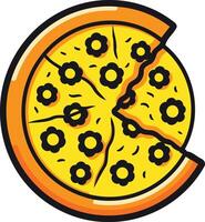 A cartoon-style pizza with a slice missing, perfect for menus, social media posts, and branding for pizza restaurants or food delivery services vector