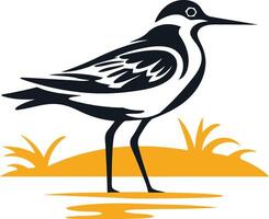 A striking silhouette of a shorebird standing in a wetland setting vector