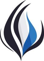 Modern abstract logo design with a flowing, dynamic shape in blue, black and white vector