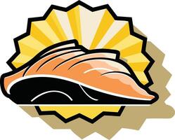 A stylized, retro-inspired logo featuring a sleek, futuristic vehicle in the shape of a shell, set against a sunburst background vector