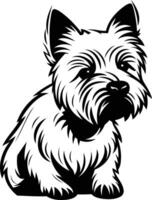 Black and white illustration of a west highland white terrier in a sitting pose, perfect for dog lover designs, prints, and branding vector