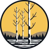 simple and elegant logo design featuring three stylized trees against a yellow sunset backdrop, perfect for nature-themed businesses, organizations, or branding vector