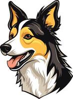 smiling border collie with black, white, and orange markings vector