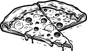 A bold line art illustration of two slices of pizza, one resting on top of the other vector