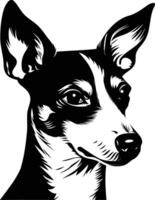 A bold, black and white illustration of a rat terrier dog's head, capturing its alert expression vector