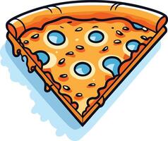 A cartoon slice of pizza with gooey cheese and a whimsical design vector