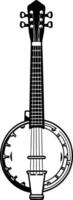 A simple, bold illustration of a banjo in black and white vector