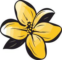 A stylized yellow flower with black outlines and leaves, perfect for branding, logos, and floral designs vector