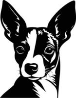 Black and white illustration of a cute chihuahua dog, with a playful and curious expression vector